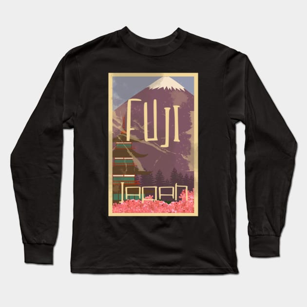 Fuji mount japan retro travel poster Long Sleeve T-Shirt by SpaceWiz95